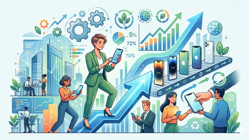 Современная иллюстрация рынка смартфонов с восстановленными моделями Apple iPhone в минималистичном стиле
