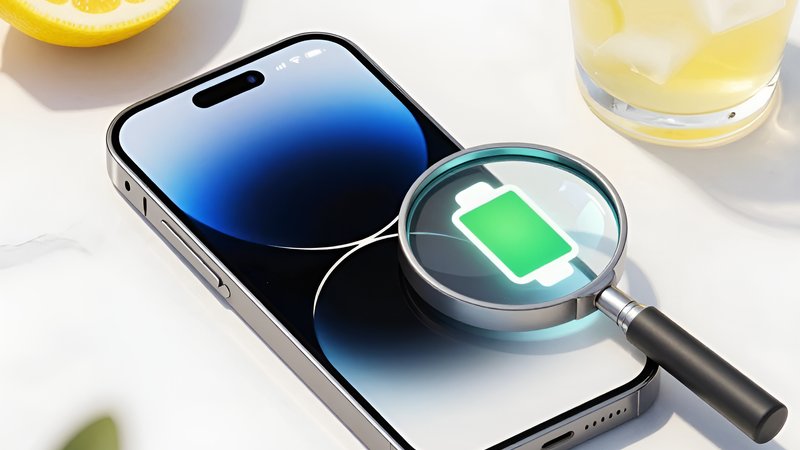 Восстановленный iPhone с лупой для проверки качества на фоне летних аксессуаров от Скидка Топ